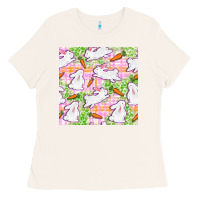 Bone Easter Bunnies With Carrots Seamless Pattern Ladies Tee - BundleAndBundleShop
