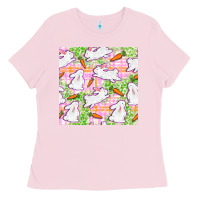 Bubblegum Pink Easter Bunnies With Carrots Seamless Pattern Ladies Tee - BundleAndBundleShop