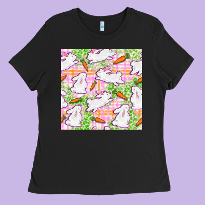 Easter Bunnies With Carrots Seamless Pattern Ladies Tee Designed By Bundleandbundleshop