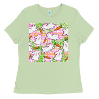 Matcha Easter Bunnies With Carrots Seamless Pattern Ladies Tee - BundleAndBundleShop