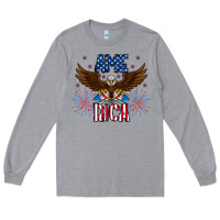 Heather Grey America eagle Long Sleeve Tee - CowhideDigitalArt