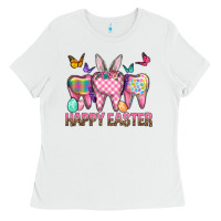 White Happy Easter Dental And Egg Ladies Tee - BundleAndBundleShop