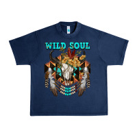 Navy Wild Soul Bull Skull Urban Heavy Tee - FaDigitalArtStudio