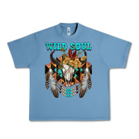 Pebble Blue Wild Soul Bull Skull Urban Heavy Tee - FaDigitalArtStudio
