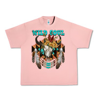 Salmon Wild Soul Bull Skull Urban Heavy Tee - FaDigitalArtStudio