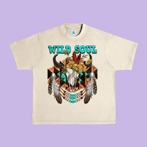 Wild Soul Bull Skull Urban Heavy Tee Designed By Fadigitalartstudio