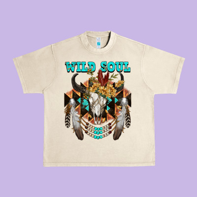 Wild Soul Bull Skull Urban Heavy Tee Designed By Fadigitalartstudio