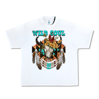 White Wild Soul Bull Skull Urban Heavy Tee - FaDigitalArtStudio