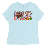 Baby Blue Easter love dog paw Ladies Tee - BundleAndBundleShop
