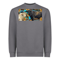 Storm Charolais and black angus bull with sunflower and leopard Heavyweight Sweatshirt - RanaPortraitStore