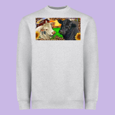 Charolais Bull And Black Angus Bull With Farm Heavyweight Sweatshirt Designed By Ranaportraitstore