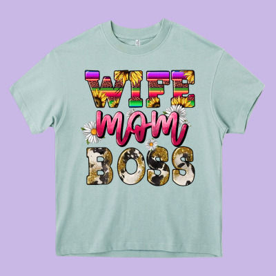 Wife Mom Boss Daisy Mother's Day Heavy Core Tee Designed By Howdyjamesfarm