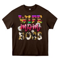 Chocolate Brown Wife mom boss daisy Mother's Day Heavy Core Tee - HowdyJamesFarm