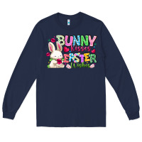 Navy Bunny Kisses Easter Wishes Long Sleeve Tee - CowhideDigitalArt