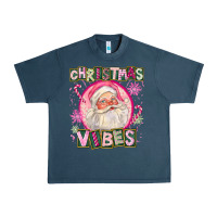 Midnight Navy Pink Christmas Vibes Santa Urban Heavy Tee - FaDigitalArtStudio