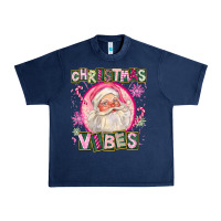 Navy Pink Christmas Vibes Santa Urban Heavy Tee - FaDigitalArtStudio
