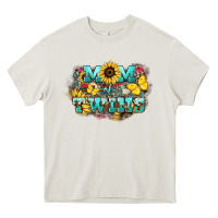 Cream Mom of twins sunflower mothers day Heavy Core Tee - HowdyJamesFarm