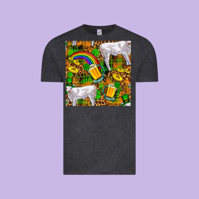 St. Patricks Cow With Rainbow And Beer Seamless Vintage Tee Designed By Fadigitalartstudio