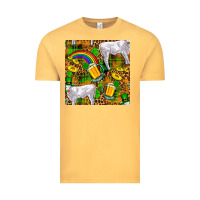 Vintage Mustard St. Patricks Cow With Rainbow And Beer Seamless Vintage Tee - FaDigitalArtStudio