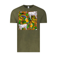 Vintage Olive St. Patricks Cow With Rainbow And Beer Seamless Vintage Tee - FaDigitalArtStudio