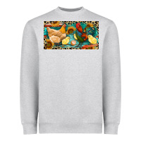 Heather Grey Chicken rooster and chicks with leopard Heavyweight Sweatshirt - RanaPortraitStore