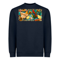 Navy Chicken rooster and chicks with leopard Heavyweight Sweatshirt - RanaPortraitStore