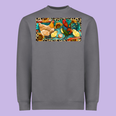 Chicken Rooster And Chicks With Leopard Heavyweight Sweatshirt Designed By Ranaportraitstore