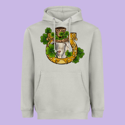 St Patricks Day Goat Horseshoe Shamrock Heavyweight Hoodie Designed By Ranaportraitstore