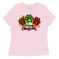 Bubblegum Pink merry christmas paws Ladies Tee - FaDigitalArtStudio