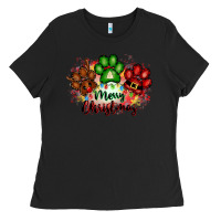 Black merry christmas paws Ladies Tee - FaDigitalArtStudio