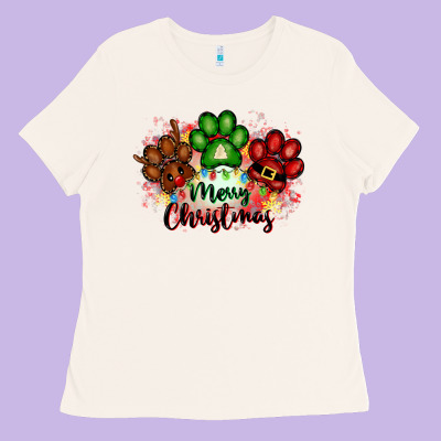 Merry Christmas Paws Ladies Tee Designed By Fadigitalartstudio
