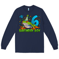 Navy birthday boy frog age 6 Long Sleeve Tee - LillyAllenDesigns