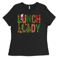 Black Lunch Lady Christmas Ladies Tee - BundleAndBundleShop