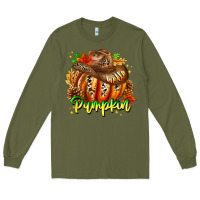 Army Green Hello Pumpkin Long Sleeve Tee - CowhideDigitalArt