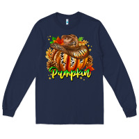 Navy Hello Pumpkin Long Sleeve Tee - CowhideDigitalArt