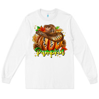 White Hello Pumpkin Long Sleeve Tee - CowhideDigitalArt