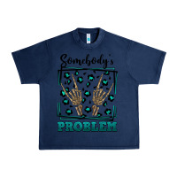 Navy Somebody's Problem Hand Skeleton Urban Heavy Tee - FaDigitalArtStudio