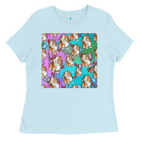 Baby Blue Easter Bunny With Truck Seamless Pattern Ladies Tee - BundleAndBundleShop