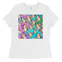 White Easter Bunny With Truck Seamless Pattern Ladies Tee - BundleAndBundleShop