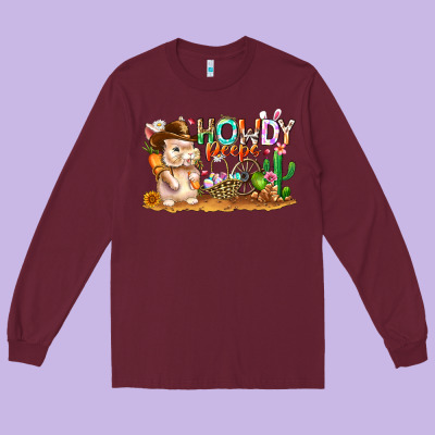 Easter Howdy Peeps Bunny Long Sleeve Tee Designed By Cowhidedigitalart