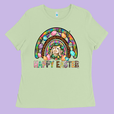 Happy Easter Rainbow Ladies Tee Designed By Bundleandbundleshop