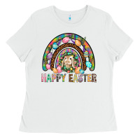 White Happy Easter Rainbow Ladies Tee - BundleAndBundleShop