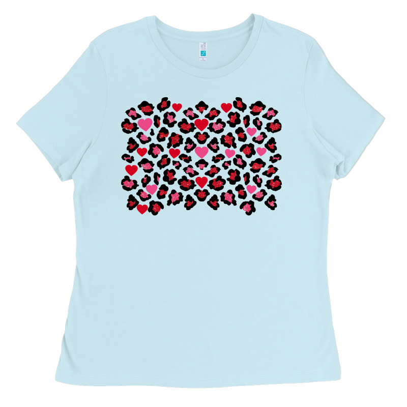 Valentines Day Leopard And Heart Background Ladies Tee by FaDigitalArtStudio | Teevron
