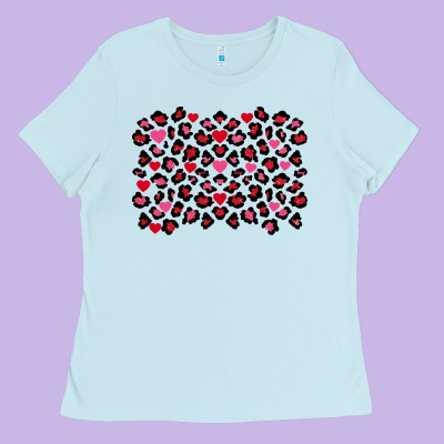 Valentines Day Leopard And Heart Background Ladies Tee Designed By Fadigitalartstudio
