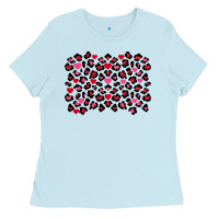 Baby Blue valentines day leopard and heart background Ladies Tee - FaDigitalArtStudio
