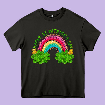 Happy St. Patrick's Day Rainbow And Shamrock Heavy Core Tee Designed By Ranaportraitstore
