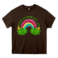 Chocolate Brown Happy St. Patrick's Day Rainbow And Shamrock Heavy Core Tee - RanaPortraitStore