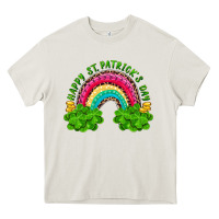 Cream Happy St. Patrick's Day Rainbow And Shamrock Heavy Core Tee - RanaPortraitStore