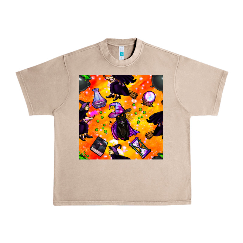 Halloween Cat And Witch Seamless Pattern Urban Heavy Tee by BundleAndBundleShop | Teevron