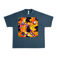 Midnight Navy halloween cat and witch seamless pattern Urban Heavy Tee - BundleAndBundleShop